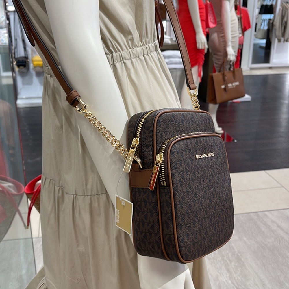 Michael Kors Jet Set Travel NS Chain Medium Logo Crossbody Bag Brown Color - Picture 13 of 16